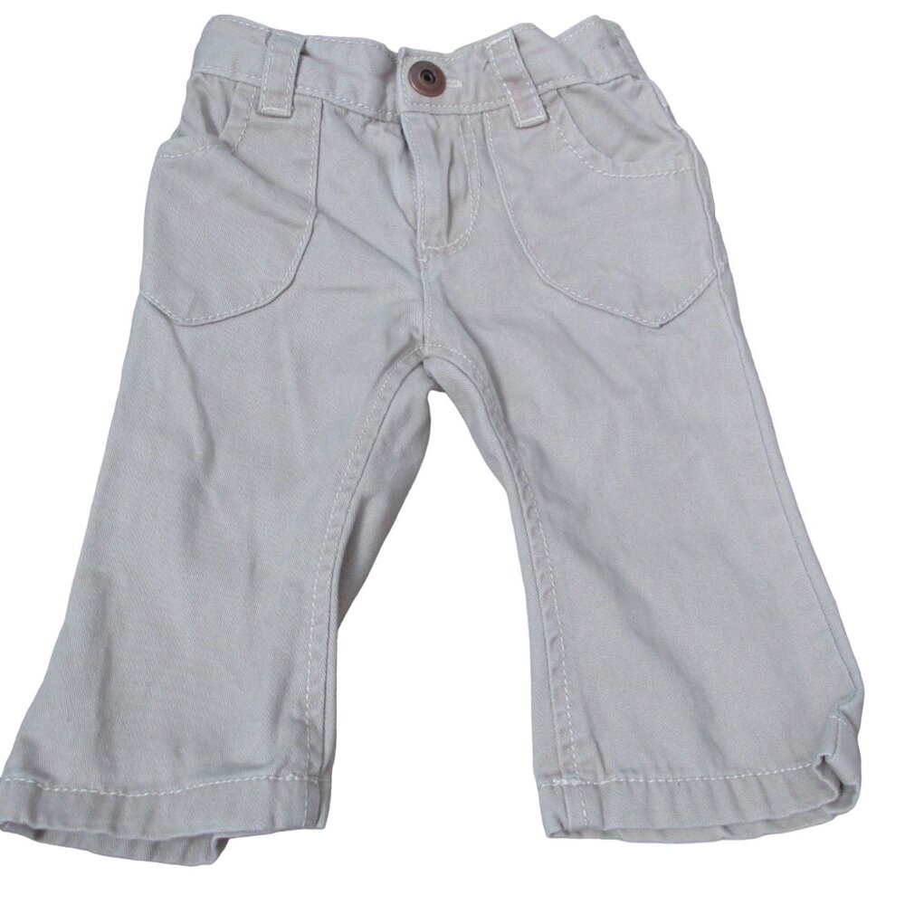 Cherokee Zip Up Khaki Pants Infant Girls Size 9M Tan Beige Elastic Bottoms